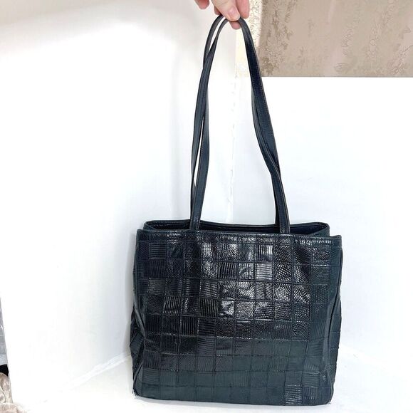 Vintage Kleinberg Sherrill Black Snakeskin Leather Grid Shoulder Bag Purse - Picture 2 of 12